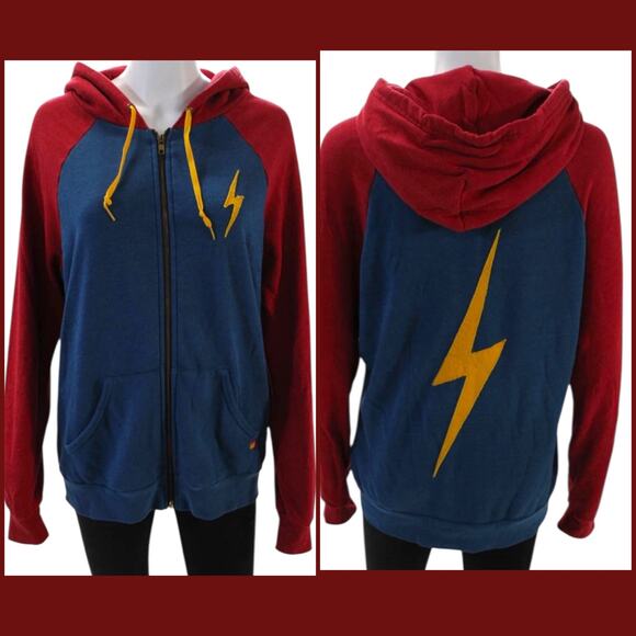 Aviator Nation Navy Red Lightning Bolt Zip Hoodie Retro Streetwear Cool Vibes - Picture 1 of 12
